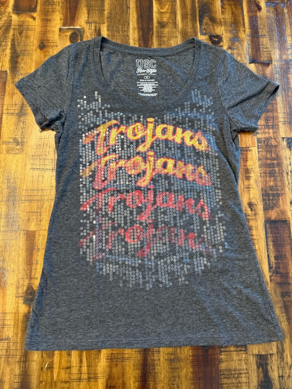 Women's Trojans gray red USC her style authentic apparel scoop neck t-shirt Sz S